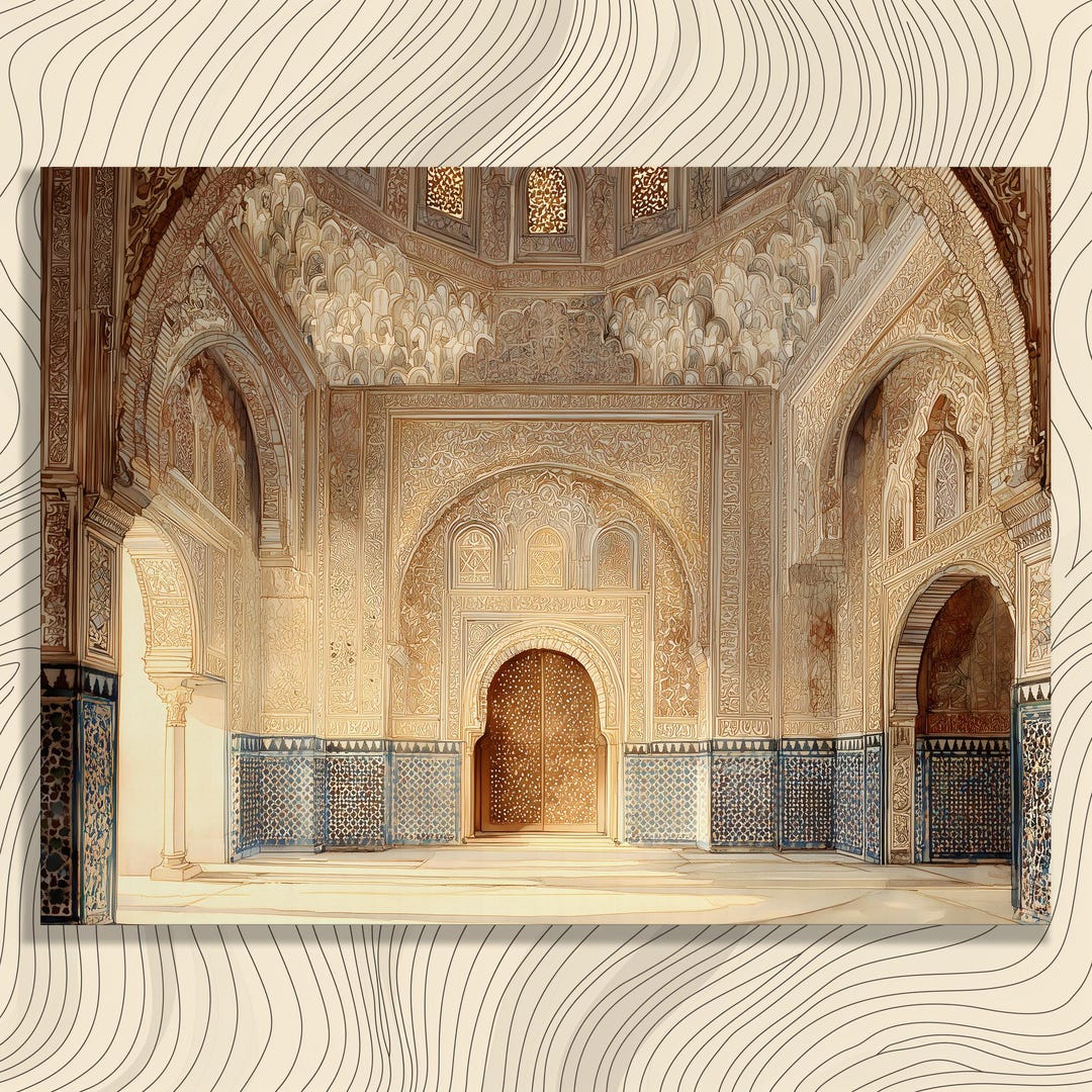 Spanish Alhambra Palace Canvas Wall Art - Moorish Architecture Print