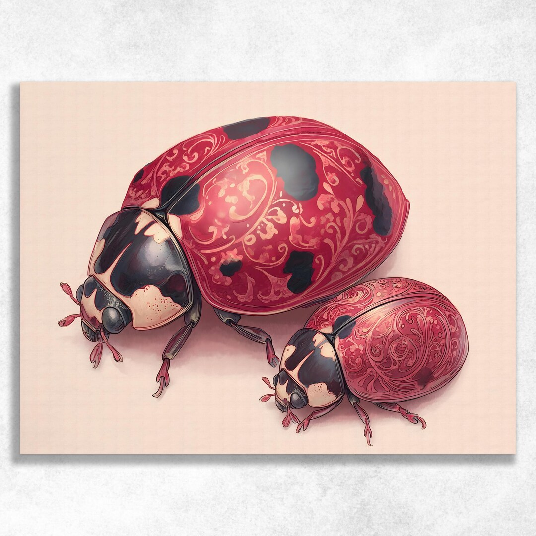 Ladybug Canvas Wall Art - Red Patterned Beetle Watercolor Print Nursery ...