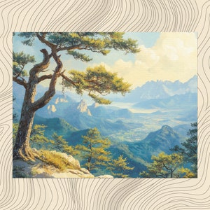 Beautiful South Korea Canvas Wall Art, Detailed Landscape, High Quality Decor, Korean Pine Trees, Realistic Oil Painting, Scenic Artwork