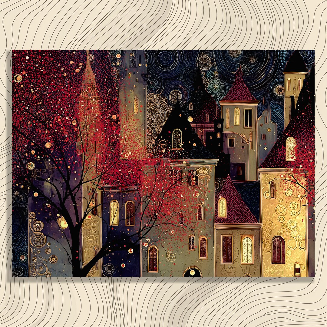 Golden Castle Canvas Wall Art - Fantasy Castle Night Sky Scene Painting ...
