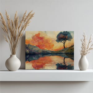 Mystic Lake Canvas Wall Art Print - Vibrant Sunset Landscape Painting Decor for Home and Office - Nature Art Gift Idea - Posters Prints