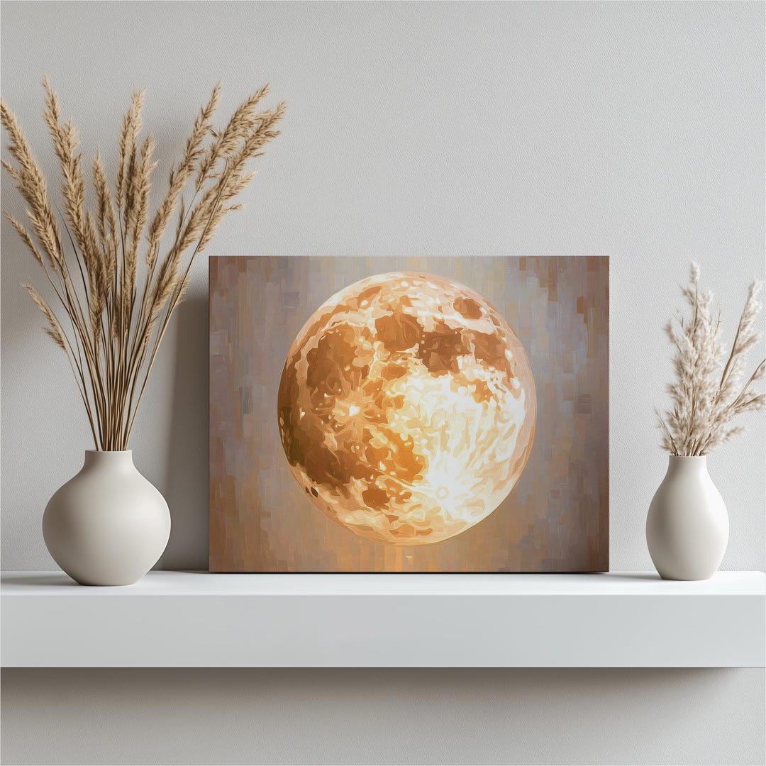 Glowing Full Moon Canvas Wall Art – Minimalist Lunar Print for ...