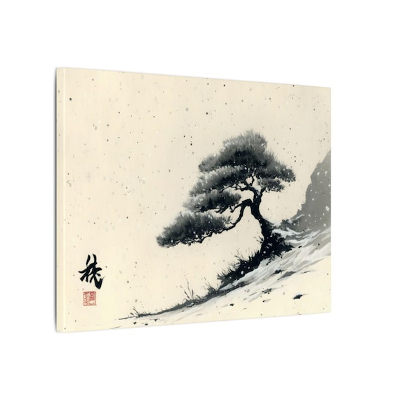 Japanese Sumi E Canvas Wall Art – Black and White Ink Painting