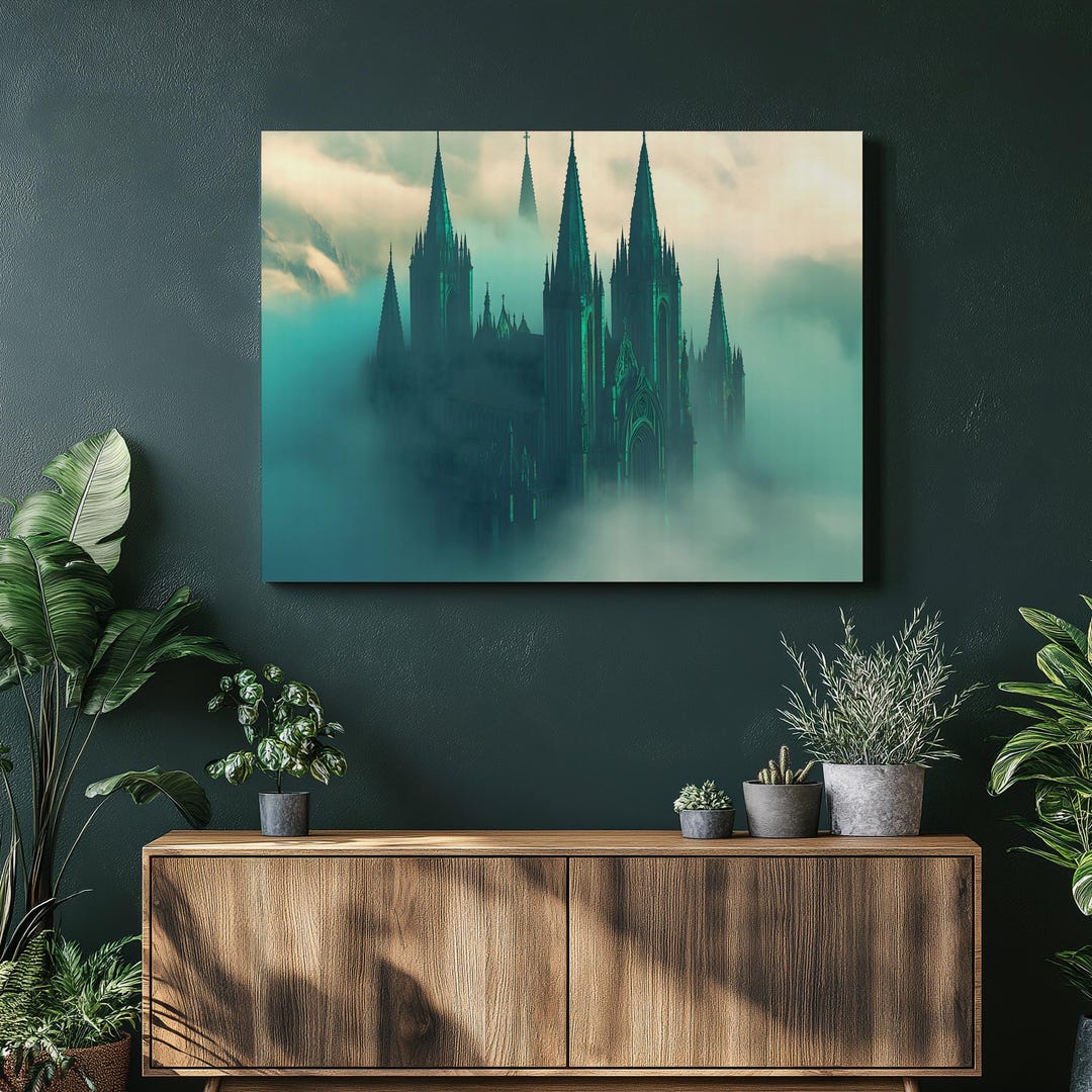 Mystical Gothic Cathedral Canvas Wall Art – Dark Cathedral Print With ...