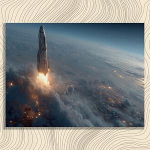 Space Shuttle Leinwand Wandkunst - Futurismus Shuttle Start Dekor Druck Moderne Weltraumforschung Malerei Geschenk Erde Wolken Atmosphäre