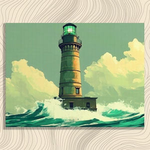 Dramatic Lighthouse Canvas Wall Art – Ocean Painting Art Print Coastal Seascape Decor Gift for Sailors Stormy Sea Coastal Print