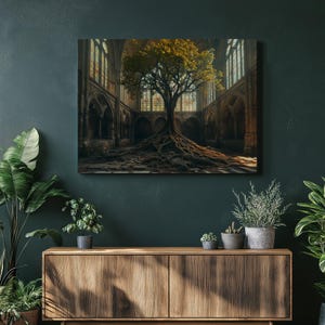 gothic art stained glass abandoned church cathedral artwork tree artwork nature wall art tree art gothic decor gothic architecture