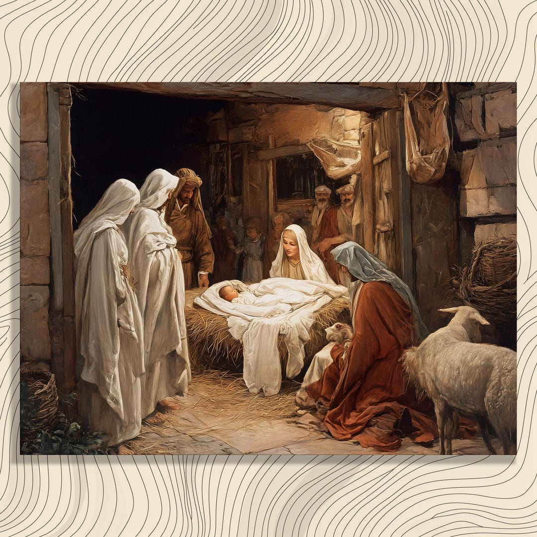 Nativity Scene Canvas Wall Art – Holy Family Painting Religious Artwork ...