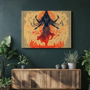 Nataraja Leinwand Wandkunst, Kosmischer Tanz Shiva Dekor Hindu Gott Mandala Muster Dekorativer Wandbehang, Dekoration für Haus, Büro oder Schlafzimmer