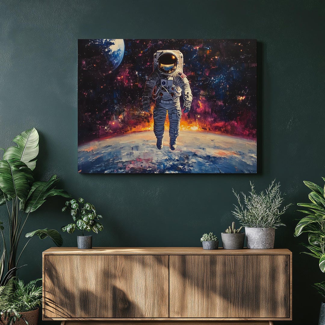 Astronaut Floating Space Canvas Wall Art - Cosmic Galaxy Painting With ...