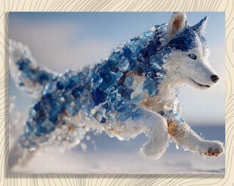 Crystal Husky Canvas Wall Art – Modern Siberian Husky Print for Winter Decor