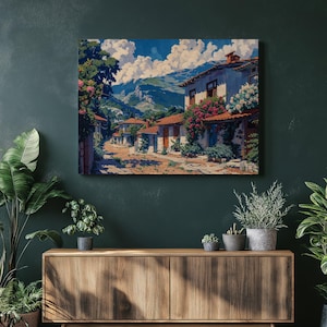 Albanië canvas muurkunst levendig schilderij Tirana borduurwerk decor hoge resolutie gedetailleerde illustratie nostalgische schilderachtige Albanese print