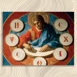 Jesus Christ Icon canvas wall art – Classic sacred painting print for religious decor Christian gift halo scroll inspired iconography
