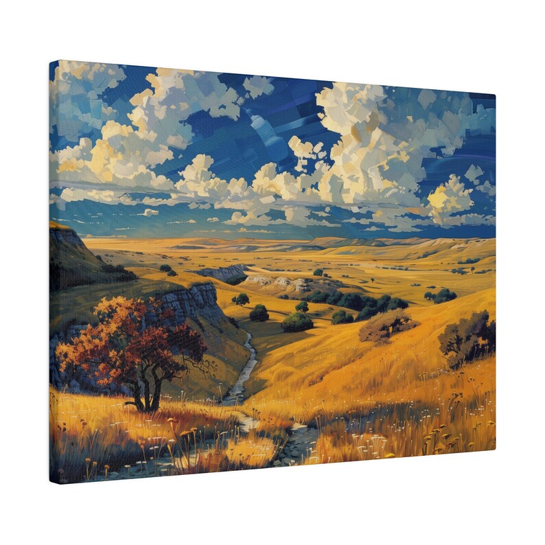 Arte de parede em tela do Nebraska, paisagem hipnotizante, impressão em pôster, pintura a óleo detalhada, planícies realistas, formato grande, trilhas dos pioneiros. imagem 10