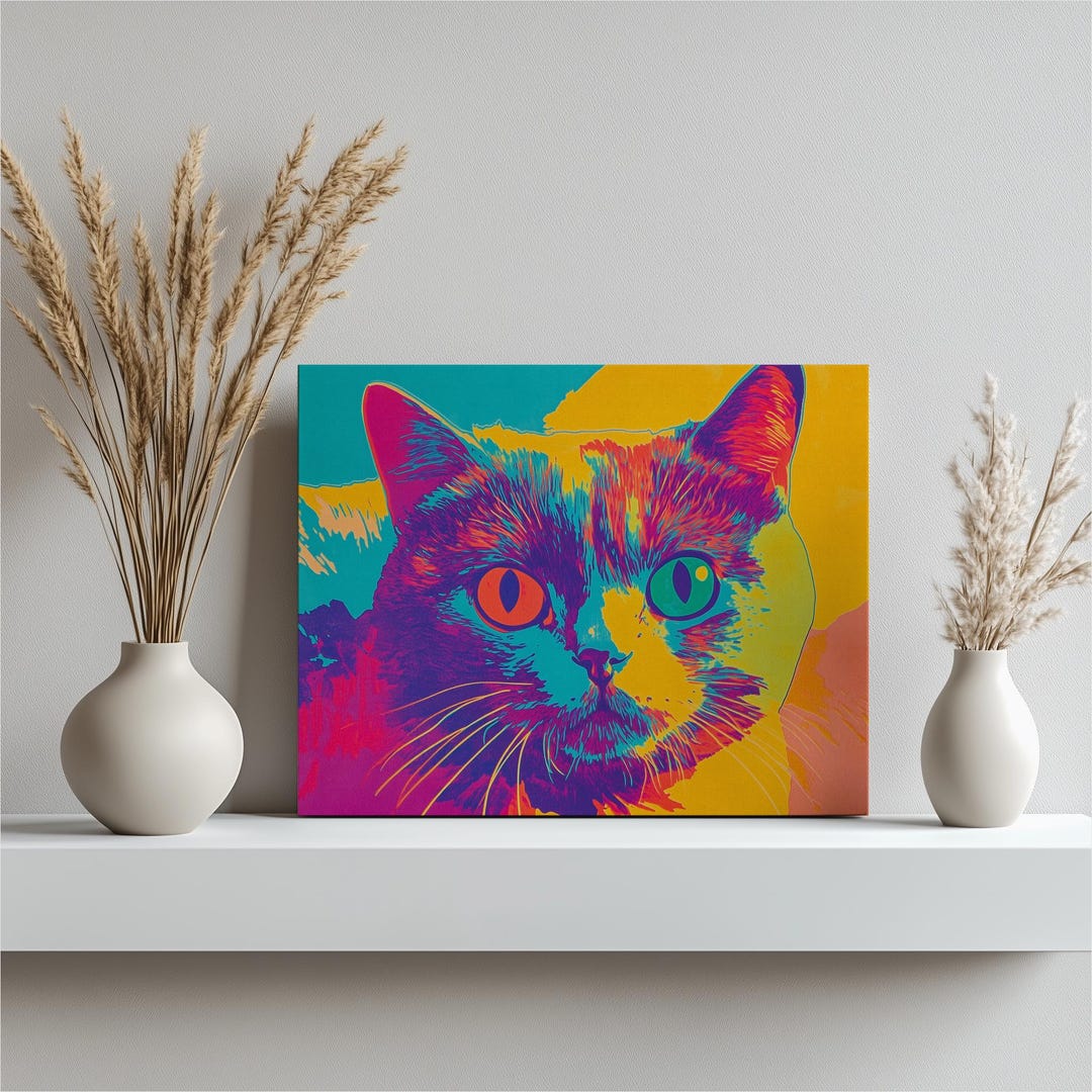 British Shorthair Grey Cat Canvas Print – Colorful Pop Art Painting for ...