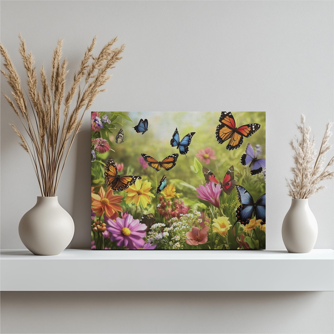 Butterfly Garden Canvas Wall Art, Vibrant Butterflies, Floral Decor for ...