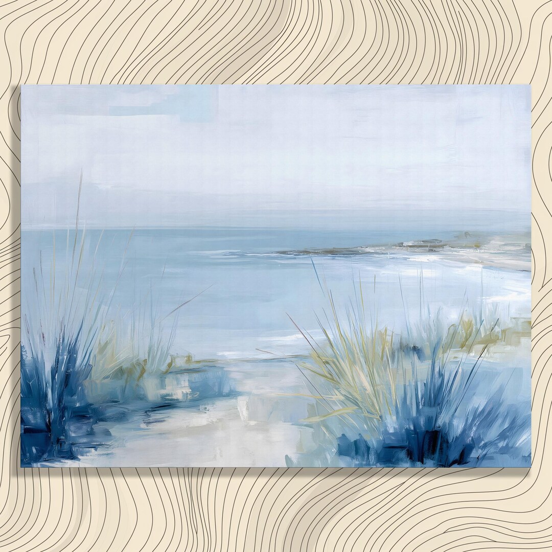 Tranquil Coastal Canvas Wall Art - Soft Blue Beach Dunes Ocean ...