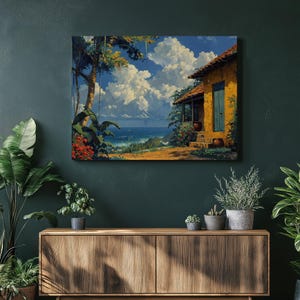 Dominican Republic canvas wall art, tropical beach painting Caribbean decor Dominican culture landscape, Perfect for Entrance and Livingroom