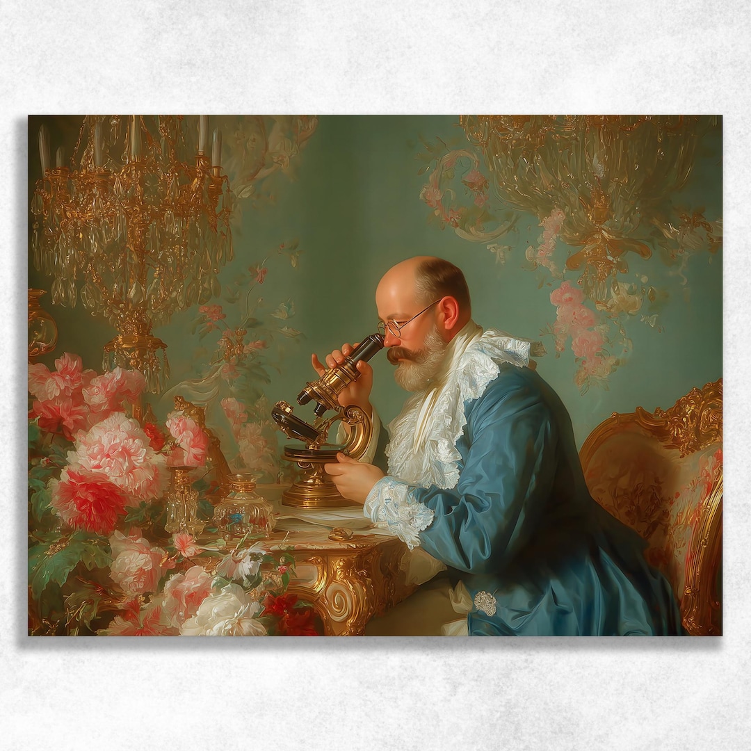 Vintage Scientist Portrait Canvas Wall Art - Blue Baroque Gentleman ...