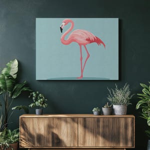 Pink Flamingo Canvas Wall Art Print - Tropical Bird Painting Decor for Home - Modern Minimalist Canvas Art Gift for Bird Lovers