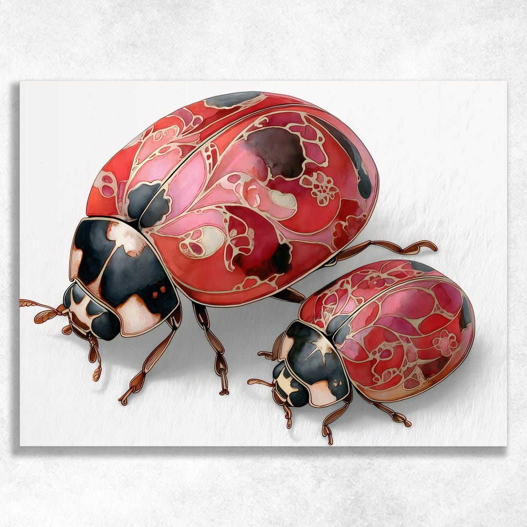 Colorful Ladybug Canvas Wall Art - Whimsical Beetle Print Cute Insect ...