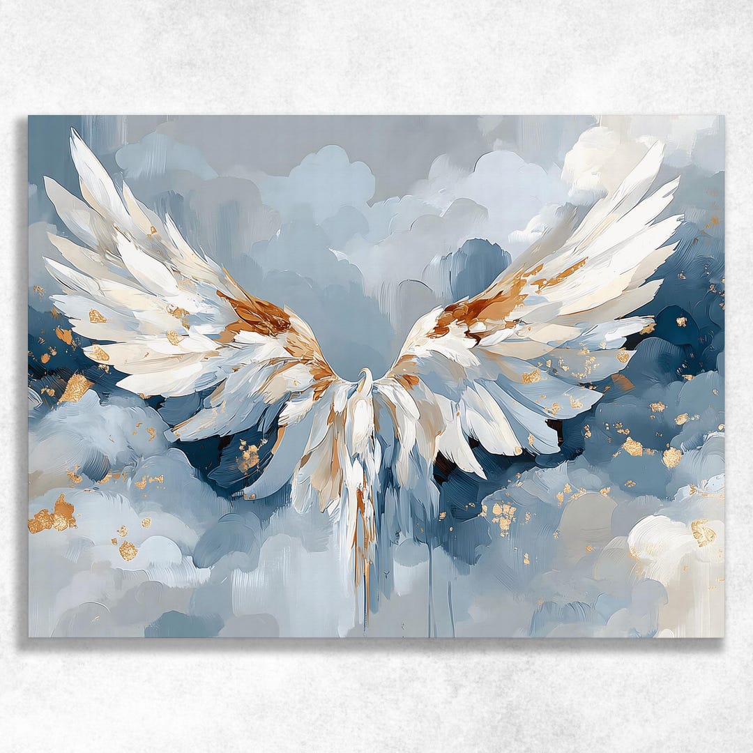 Angel Wings Canvas Wall Art - Watercolor Gold Cloud Painting Spiritual ...