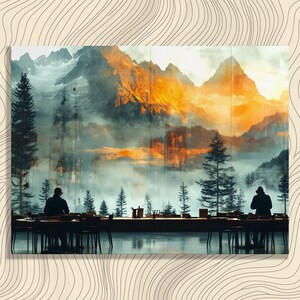 Stunning Mountain Sunset Canvas Wall Art – Sunset Painting Landscape Artwork Mountain Scenery Forest Painting Silhouette Art Nature Decor