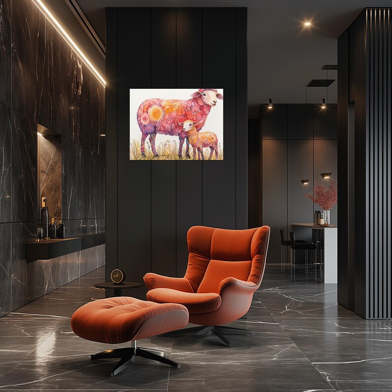 Serenity Sheep Canvas Wall Art, Watercolor Meadow Scene Floral Home