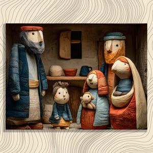 Handcrafted Nativity Canvas Wall Art - Rustic Wooden Folk Art Christmas Manger Art Traditional Holiday Decor Primitive Nativity Gift