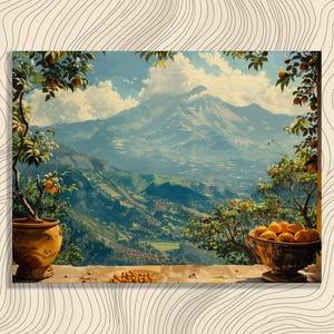 El Salvador canvas wall art, Salvadoran culture painting, high resolution, nostalgic home decor, traditional cuisine, realistic scenery