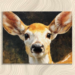 Retrato de cervo e fulvo em tela - decoração rústica de chalé, pintura de parede inspirada na natureza, arte tradicional da floresta