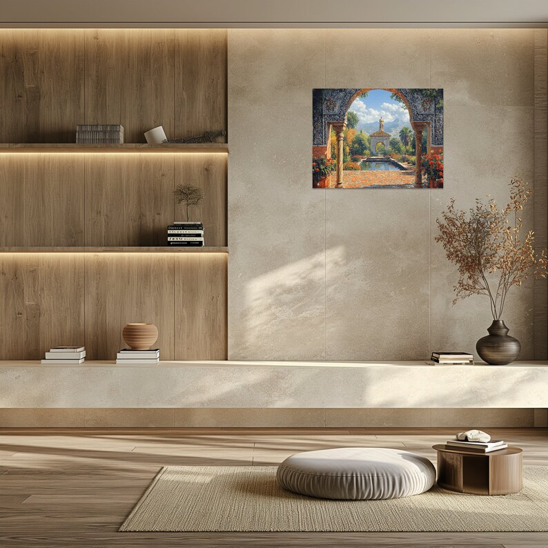 Islamic Arch Canvas Wall Art, Ornate Design With Tranquil Garden View