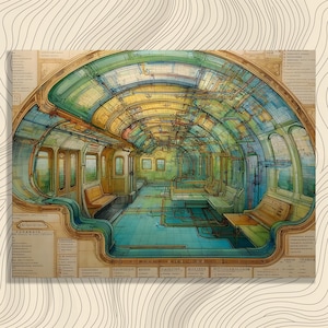 Vintage Subway Canvas Wall Art – Architectural Line Drawing Print with Industrial Details for Urban Home Decor Exhibition Poster