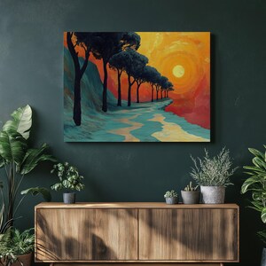 Golden Forest Canvas Wall Art | Vibrant Sunset Landscape Painting | Colorful Tree Path Decor for Living Room Bedroom Office Hallway Dining
