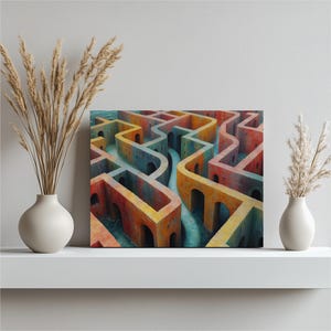 Labyrinth Canvas Wall Art Geometric Patterns Maze Artwork Abstract Art Modern Art Colorful Maze Maze Painting Unique Design Labyrinth