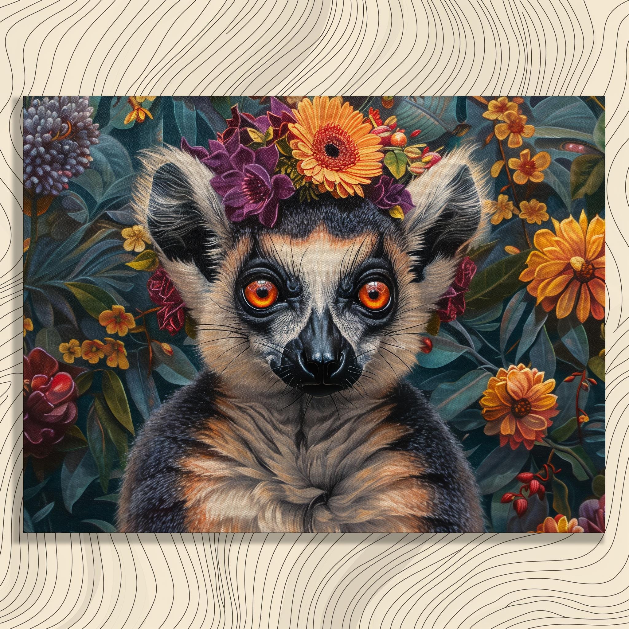 cote escrivaのシルクスクリーンアート Lemur Canvas Wall Art Tropical, Rococo Painting Decor Primate