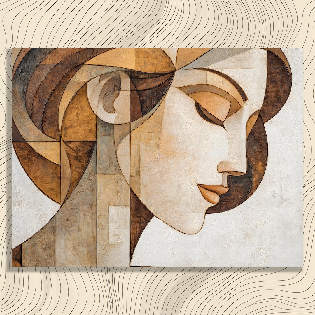 Modern Abstract Canvas Wall Art – Cubism Art Woman Face Side Profile ...