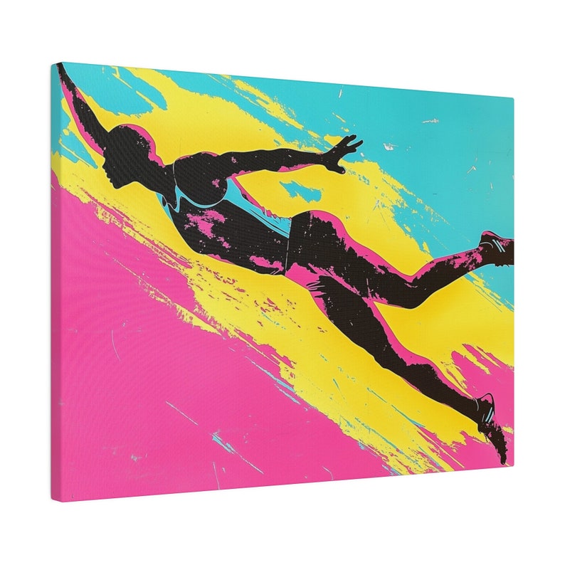 Dynamic Long Jump Canvas Wall Art, Sports Illustration, Vibrant Colors