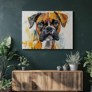Contemporary Boxer Canvas Wall Art with Graffiti Urban Style, Vibrant Dog Painting for Pet Decor, Gifts for Boxer Dog Lovers