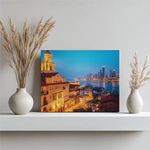 Panama Canvas Wall Art, Modern Cityscape Decor Casco Viejo Skyline Wall Hanging Panama City Artwork Nautical Style Collectors Piece Home