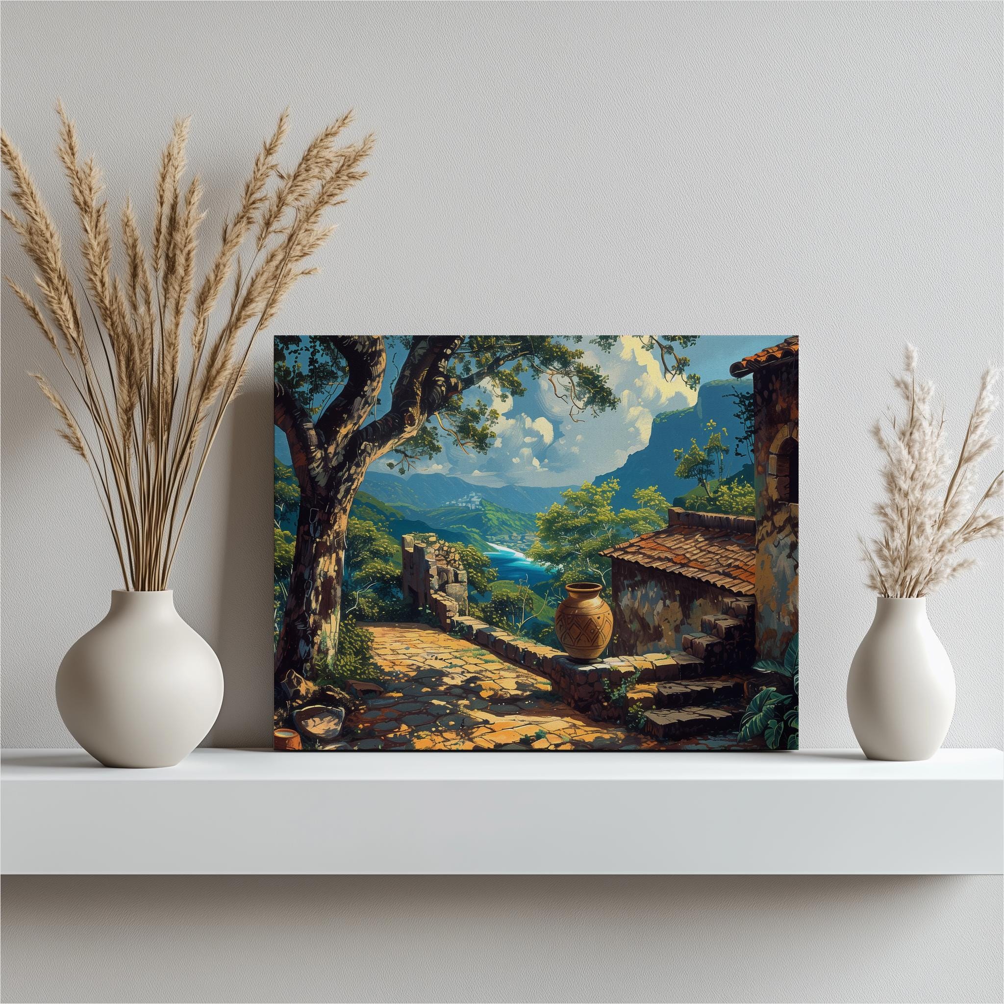 陶板 抽象ART vintage item Honduras Canvas Wall Art Nostalgic Copan Ruins Detailed Oil Paint