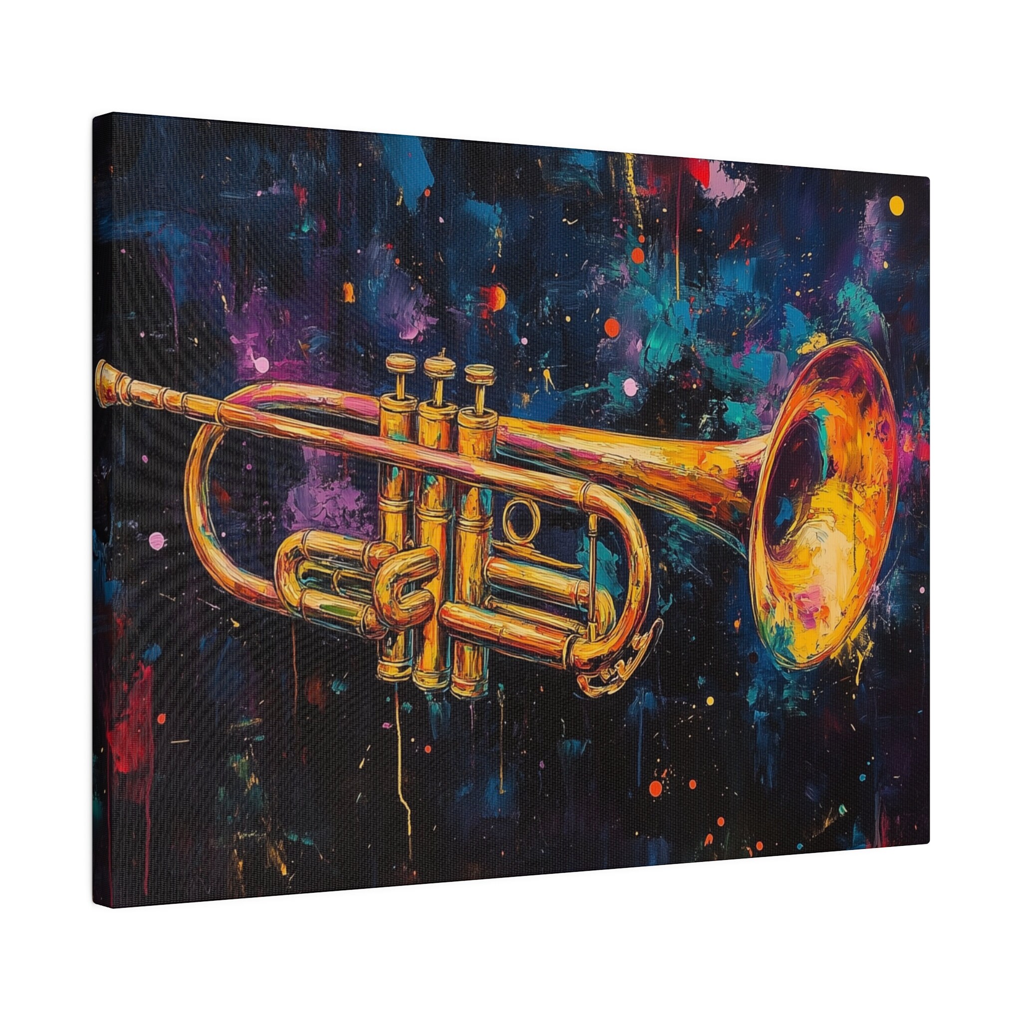 Colorful Trumpet Canvas Wall Art, Musical Graffiti Painting Decor