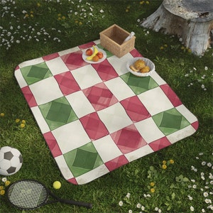 Waterproof Gingham Picnic Blanket | Roll Up Camping Mat, Foldable Beach Mat, Large, Soft, Travel, Summer, Family, Lightweight, Portable
