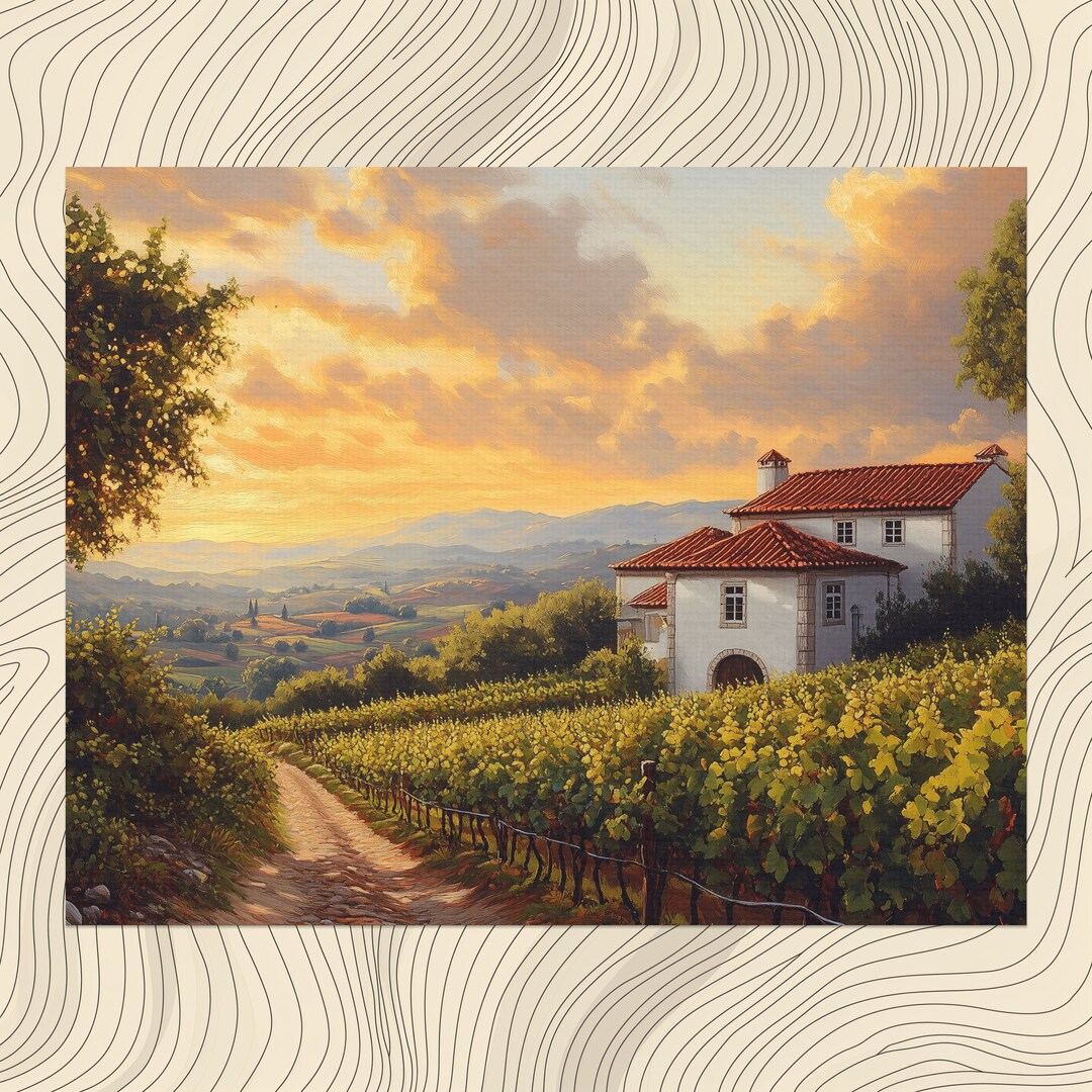 Portugal Canvas Wall Art Lush Vineyards Calm Landscape Sunset Perfect