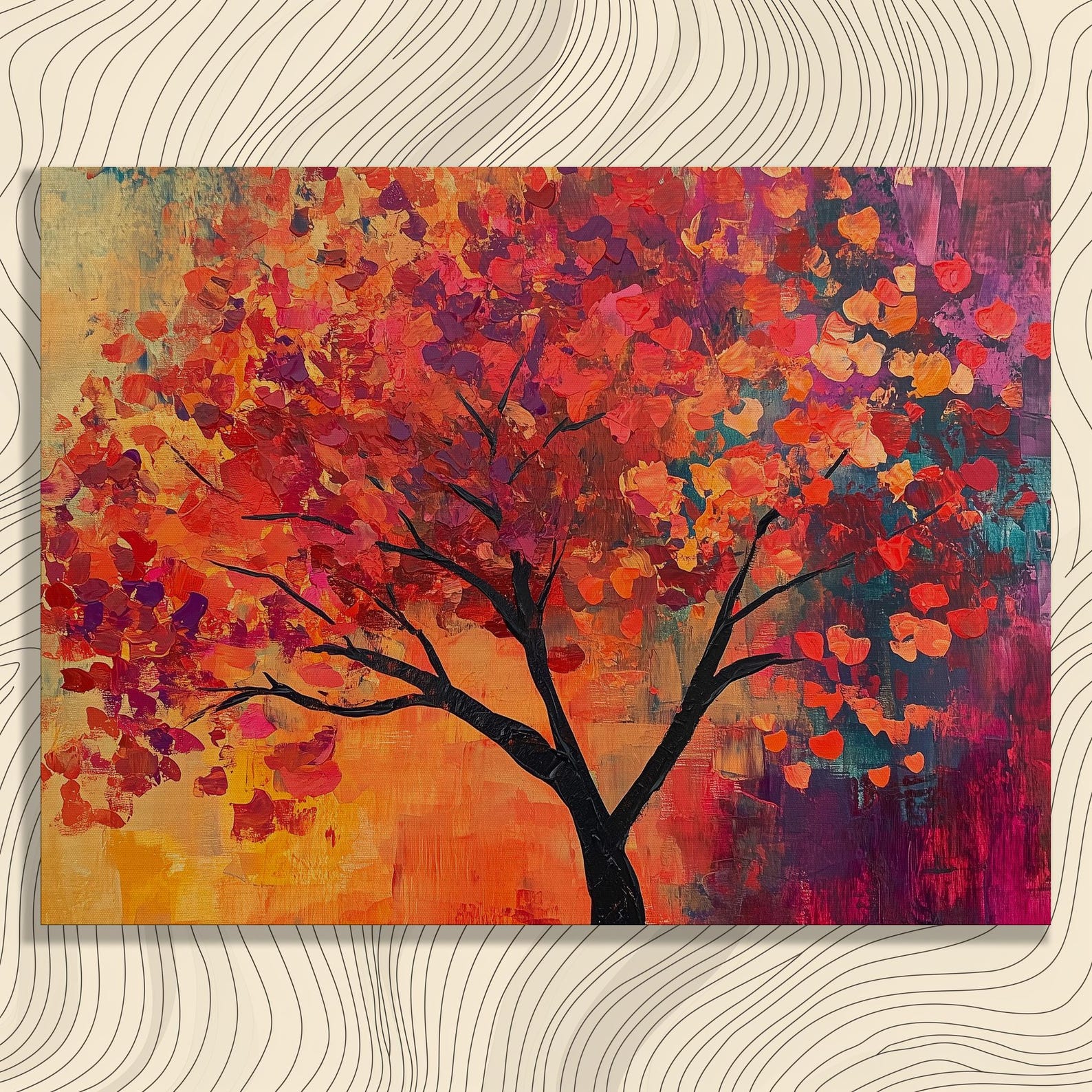 Warm Reds Tree Vibrant Autumn Tree Canvas Wall Art - Colorful Fall Leaves Nature Decor ...