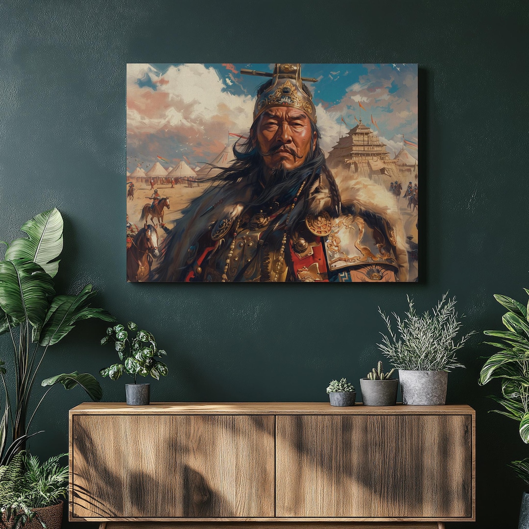 Genghis Khan Canvas Wall Art Depicting The Fierce Warlord In Mongolian genghis-khan-canvas-wall-art-depicting-the-fierce-warlord-in-mongolian