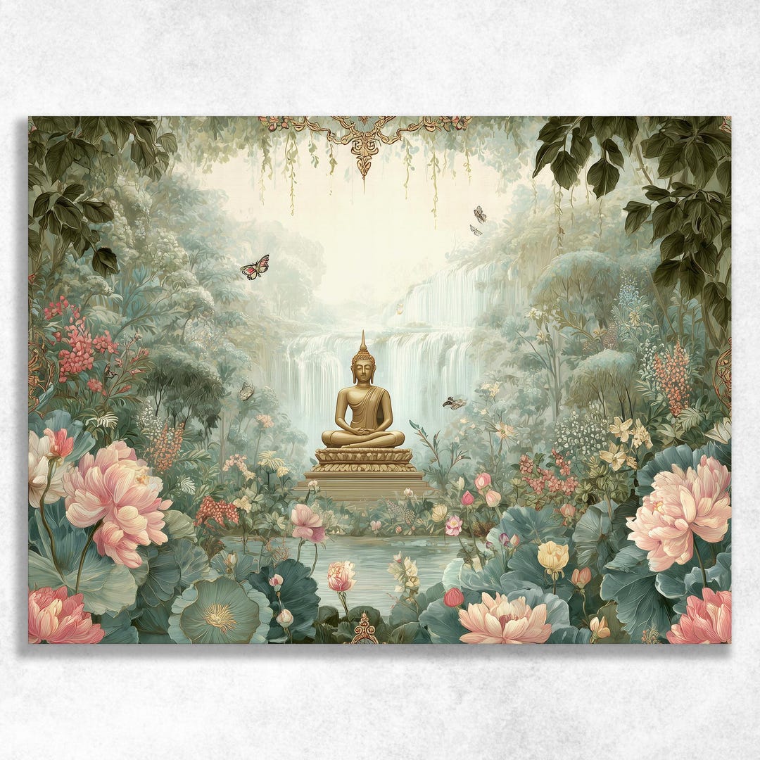 Serene Buddha Lotus Canvas Wall Art - Traditional Zen Meditation ...