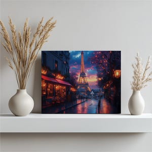 Paris Canvas Wall Art Decor - Eiffel Tower Evening Cityscape Print, Romantic Colorful Modern Wall Art for Living Room, Bedroom, Office