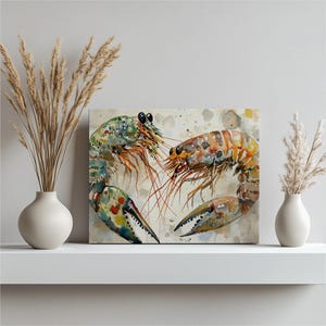 Shrimp Canvas Wall Art Vibrant Display, shrimp painting, ocean, sea life, sea creatures, watercolor, home decor, baby shrimp, mother shrimp