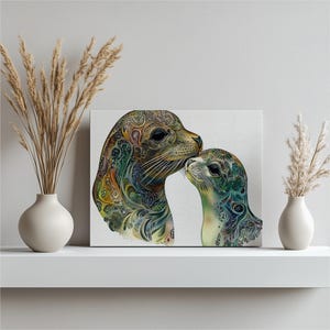 Seal Canvas Wall Art Print – Colorful Seal Painting Decor for Marine Life Lovers | Ocean Art Canvas Print for Home Decor Perfect Gift